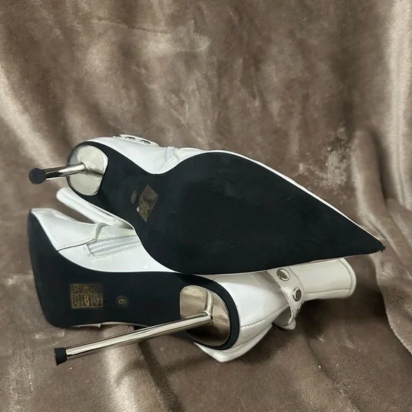 NWOT Jeffrey Campbell Stash White Crinkle Patent Leather Stiletto Ankle Boots - Picture 5 of 9